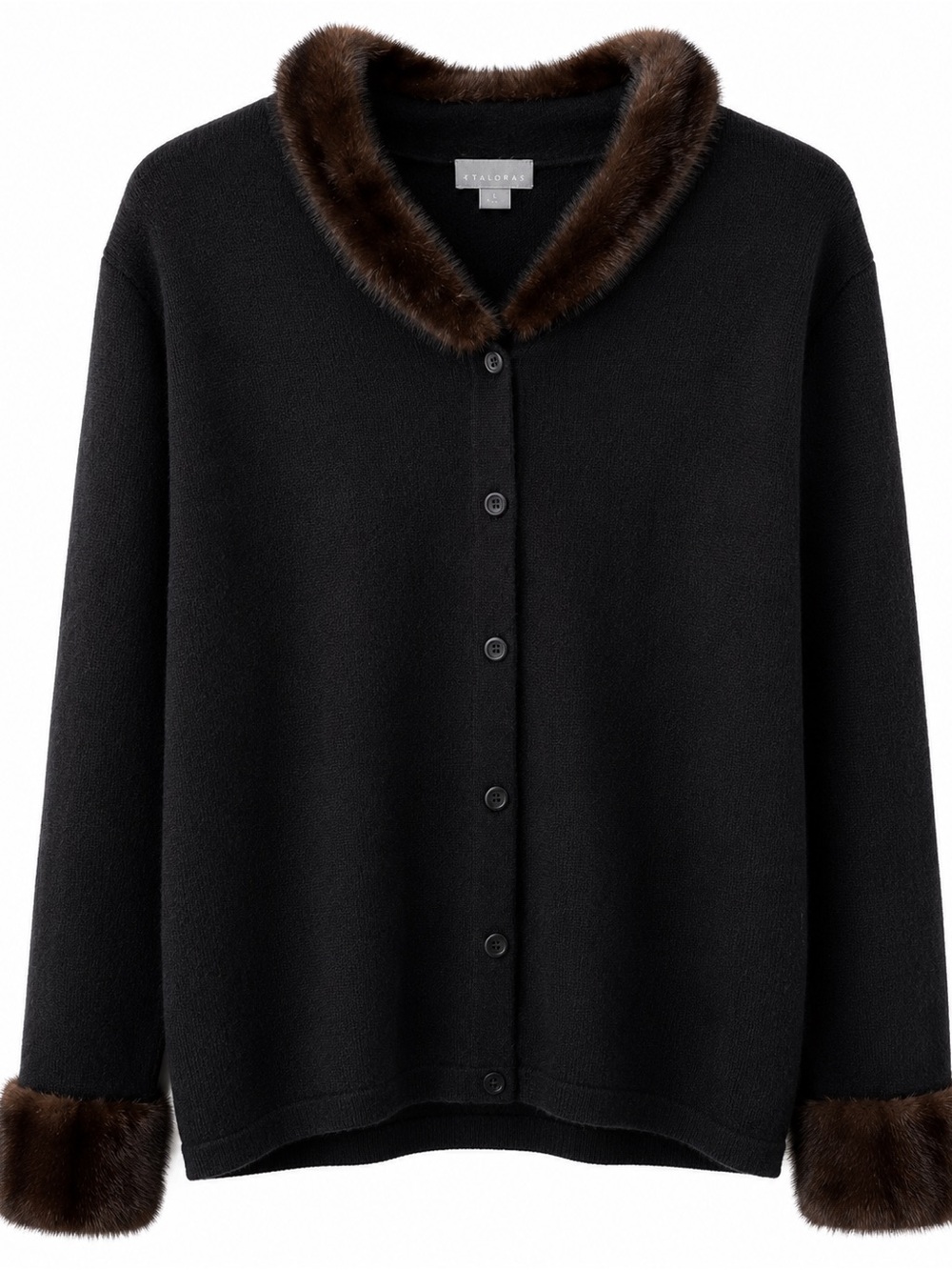 Black Cashmere Cardigan with Mink Fur Trim